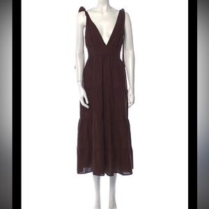 House of Harlow 1960 Linen Blend Plunge Midi Dress | Size M | Brown